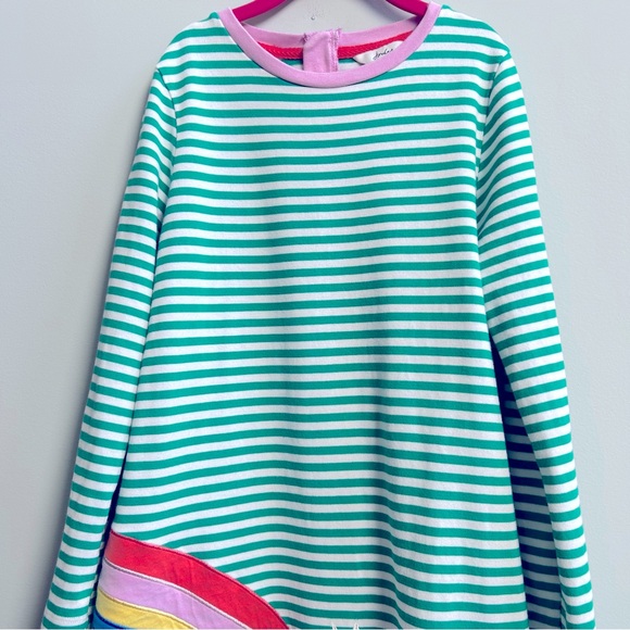 Joules Rosalee A-Line Horse & Rainbow Green Striped Long Sleeve Dress Size 12Y - Picture 2 of 8